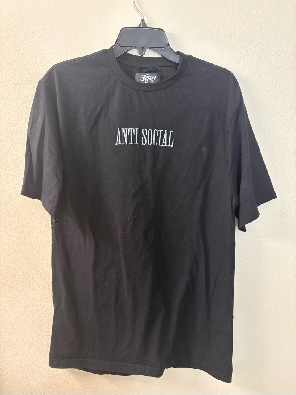 Anti Social Embroidered Black Mens T-shirt Eighty Eight Brand Sz Large